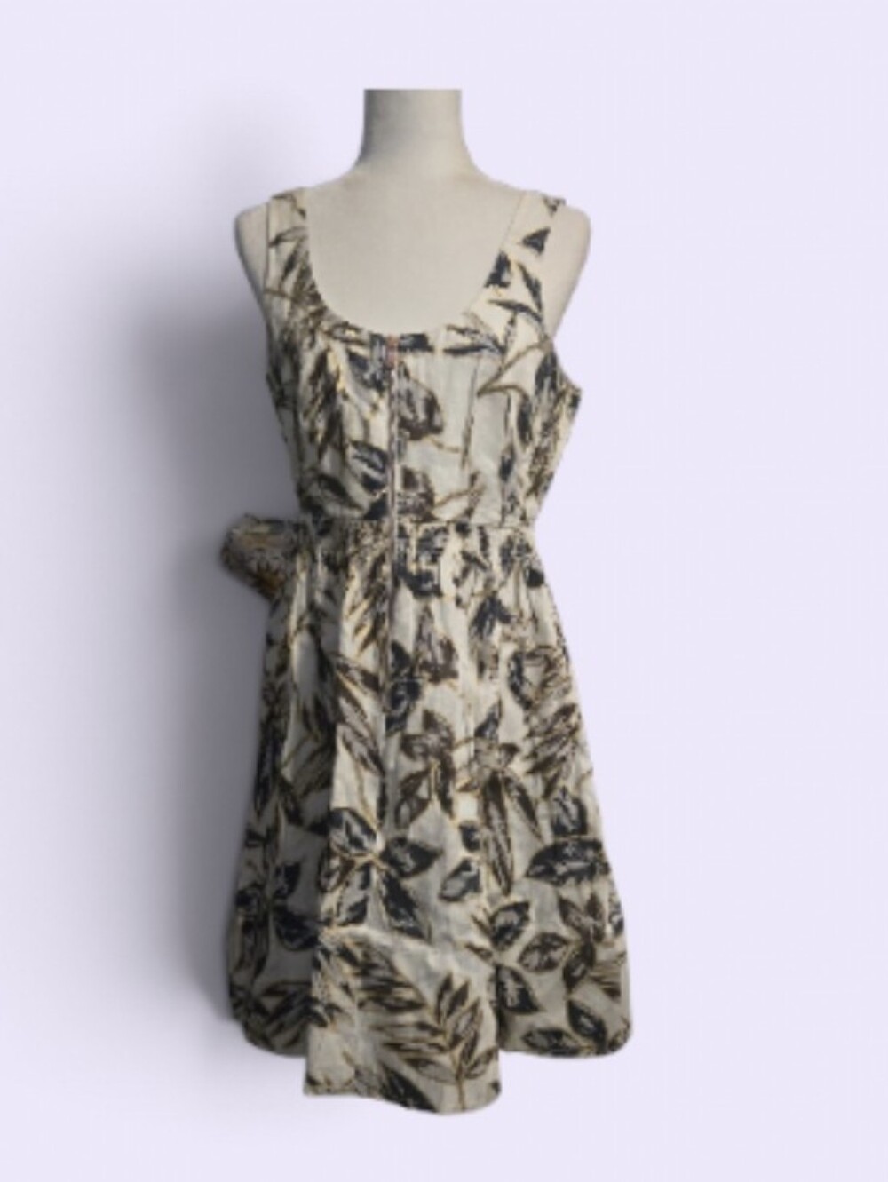 J. Crew Cream Dress with Brown & Gray Leaf Print